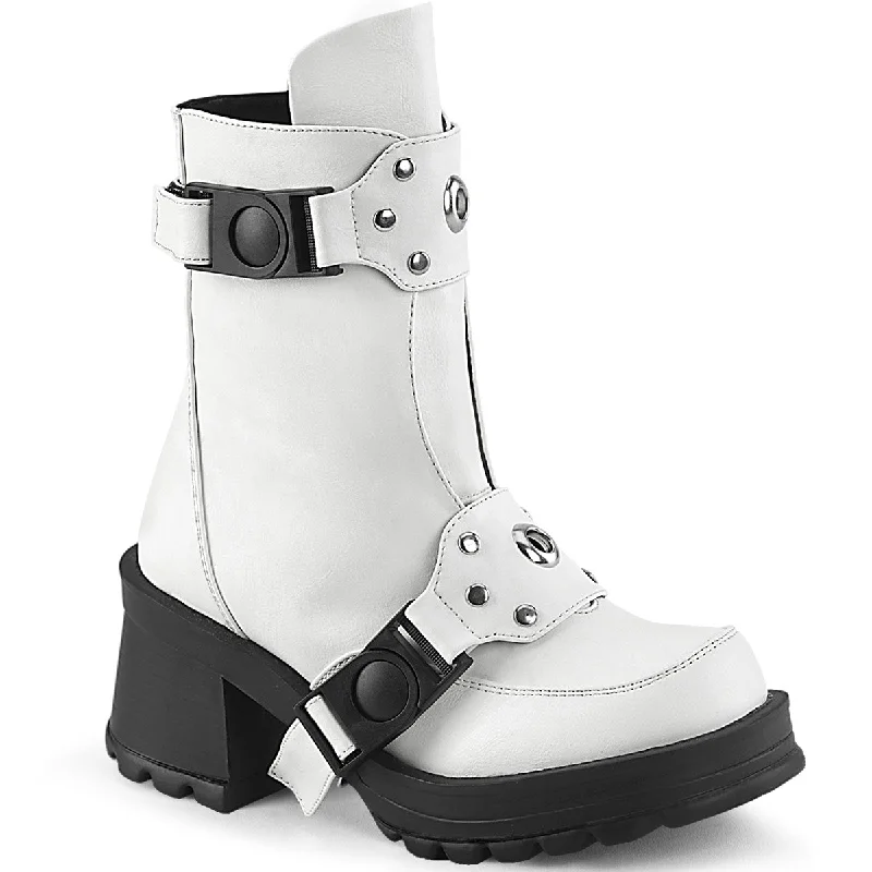 Contemporary Casual Footwear Demonia BRATTY-56 | White Vegan Leather Ankle Boots