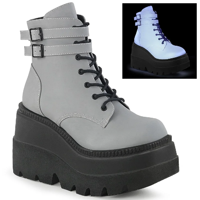 Luxury Shoes Clearance Demonia SHAKER-52 | Grey Reflective Ankle Boots