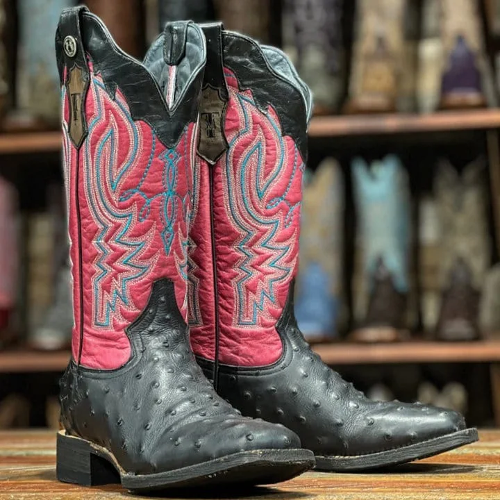 Cool Prices Tanner Mark Women's 'Kennedy' Ostrich Print Square Toe Boots Black TML205527 Cool Prices Tanner Mark Women's 'Kennedy' Ostrich Print Square Toe Boots Black TML205527