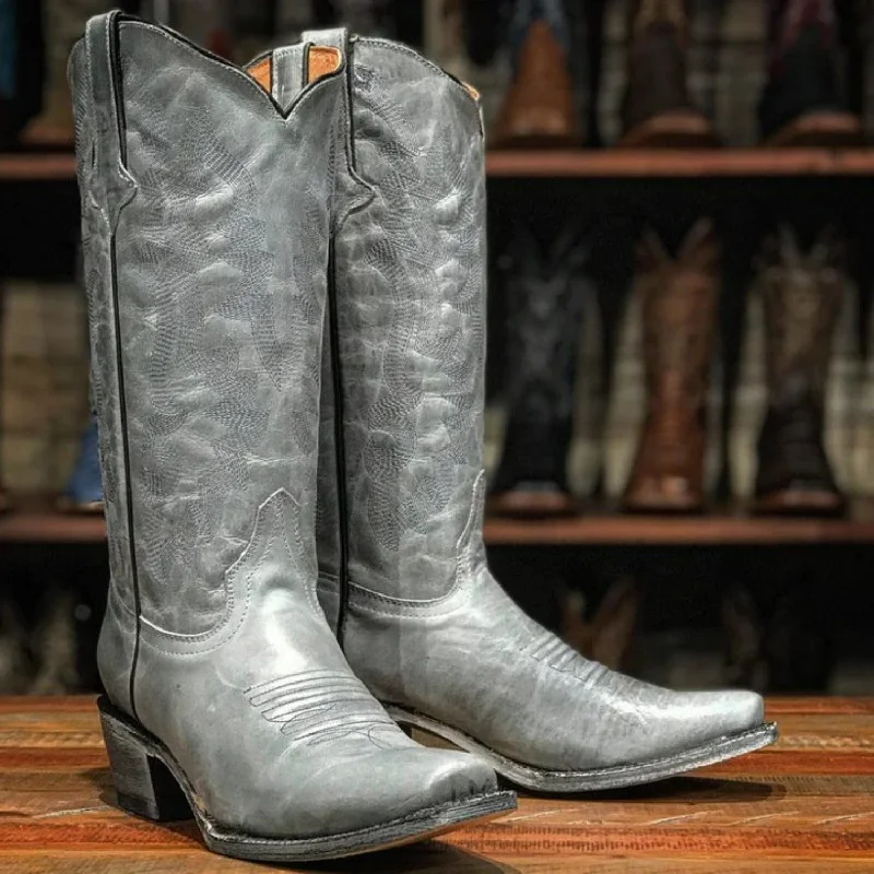 Women's Modern Shoes Tanner Mark Women's Miranda Square Toe Leather Boots Grey TML205130 Women's Modern Shoes Tanner Mark Women's Miranda Square Toe Leather Boots Grey TML205130