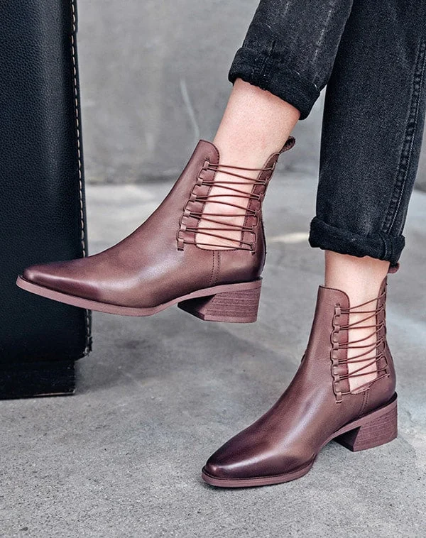 Comfortable Flats Sale Fashion Leather Thick-Heeled Chelsea Boots