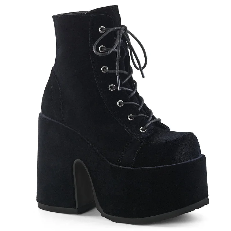 High-Quality Casual Shoes Demonia CAMEL-203 | Black  Velvet Ankle Boots