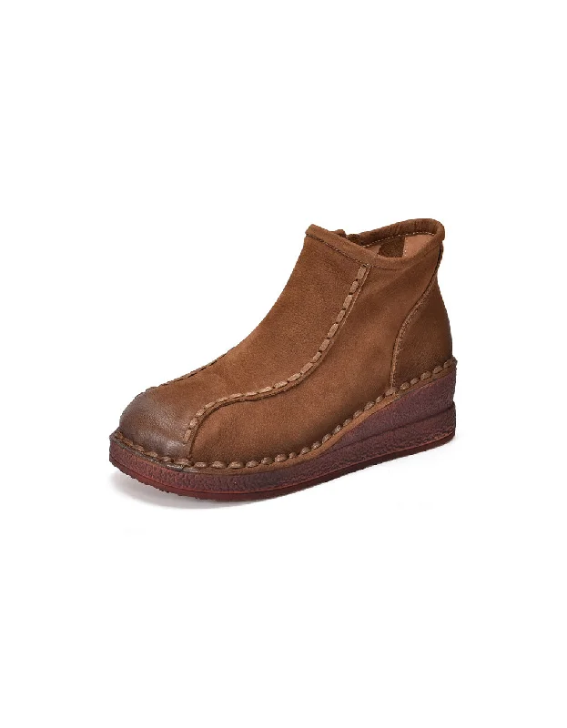Luxury Shoes Clearance Round Top Wedge Heel Handmade Retro Boots