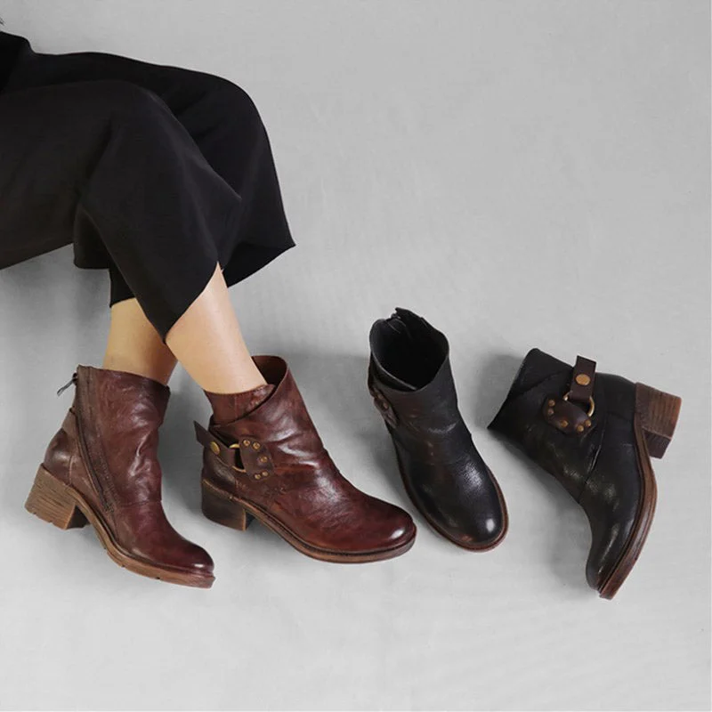 Modish Fashion Discounts Vintage Distressed Belt Buckle Ankle Boots Women | Gift Shoes