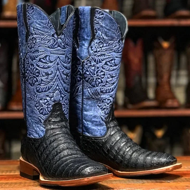 Gift Ideas Tanner Mark Women's Print Caiman Belly Square Toe Boots Black TML207103 Gift Ideas Tanner Mark Women's Print Caiman Belly Square Toe Boots Black TML207103