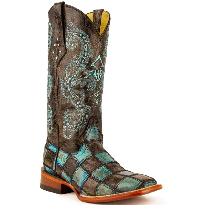 Discount Store Ferrini Women's Patchwork Square Toe Boots Handcrafted - Black/Teal 8139350 Discount Store Ferrini Women's Patchwork Square Toe Boots Handcrafted - Black/Teal 8139350