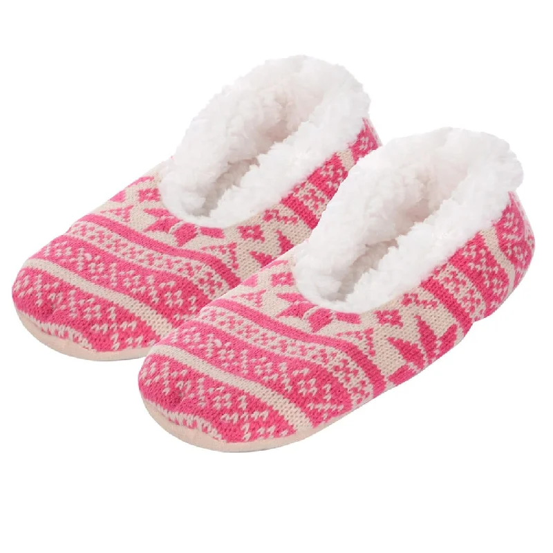 Comfort Meets Fashion Womens Fair Isle Knit Snugg Slippers Sherpa Fleece Lining