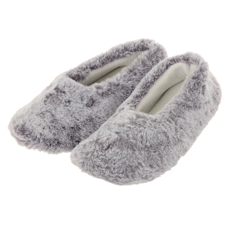 New Season Fashion Preview Womens Ballet Slippers Slippers Grey Faux Fur Non Slip - Natalia