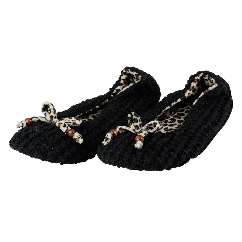 Sale Clearance Womens Millie Knitted Ballet Slippers With Leopard Print