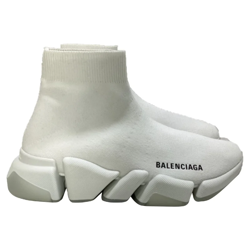 Sale On Sale Balenciaga Speed 2.0 Clear Sole Sneakers in White Polyester