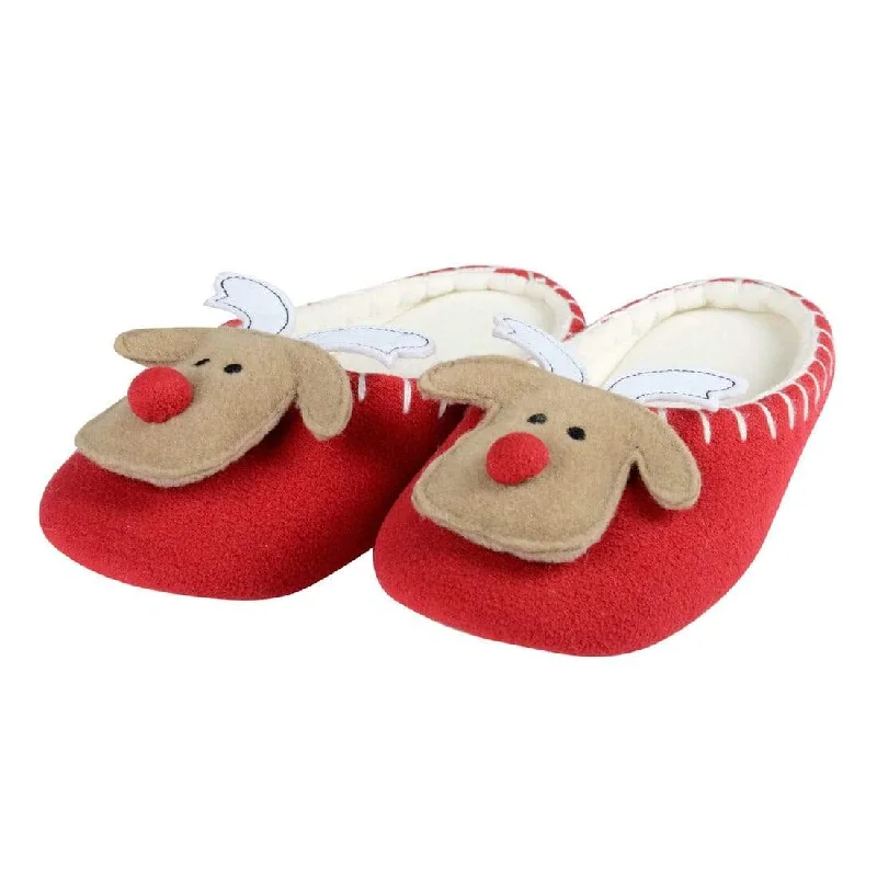 Trend Forward Threads Womens Mule Style Rudolph Reindeer Christmas Slippers