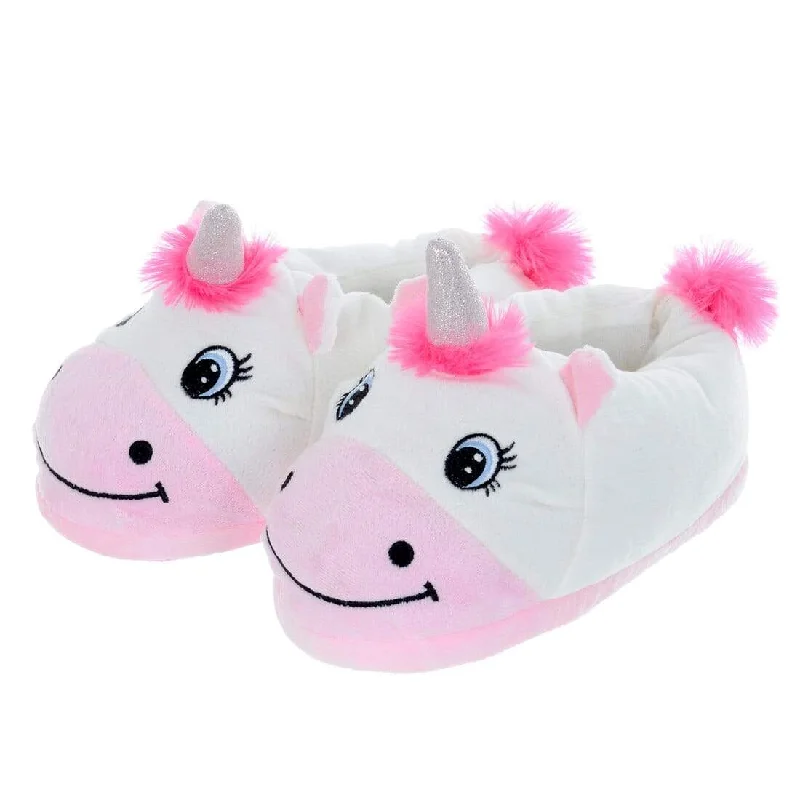 Unleash Your Trend Driven Style Women's Novelty Unicorn Slippers Pink & White Plush Slip On