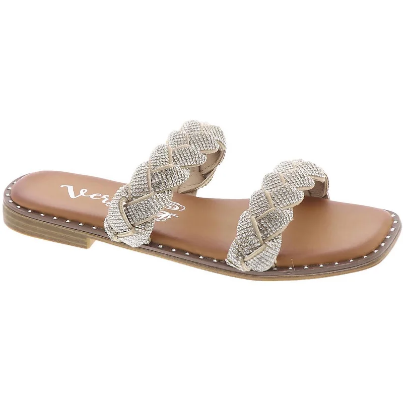 Enjoy Discount Very G Womens Twisty Rhinestone Flat Slide Sandals