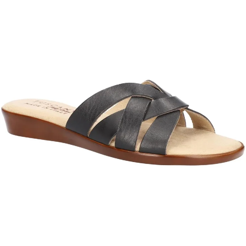 Trend Alert Zanobia Womens Faux Leather Strappy Slide Sandals