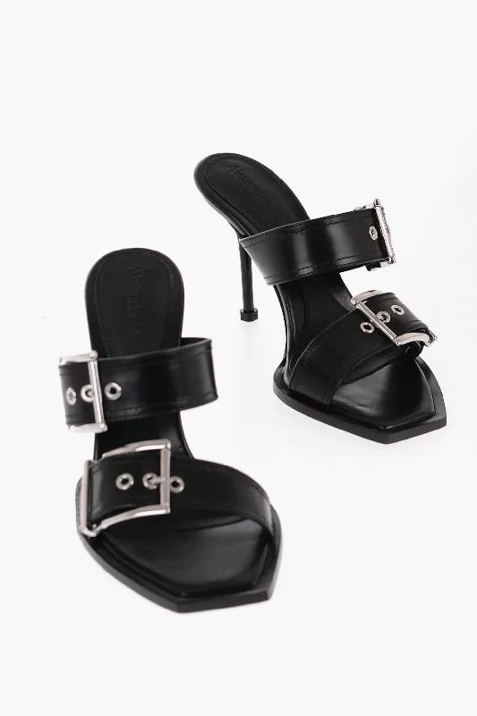 Chic & Modern Sales Alexander Mcqueen Leather Sandals With Buckle Heel 10 Cm
