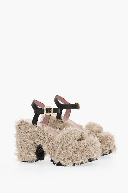 Limited Stock Haus Of Honey Shearling Chunky Sole Sandals Heel 14 Cm