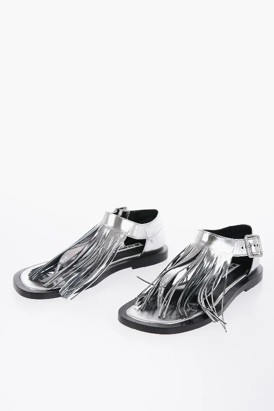 Classic Chic Deals Jil Sander Fringed Leather Sandals With Buckle