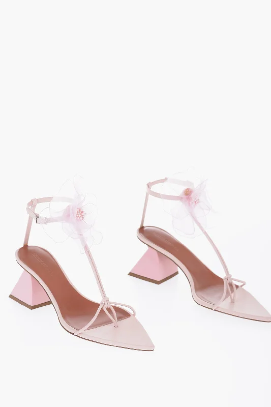 Fashionable Comfort Promotions Nensi Dojaka Point Toe Soft Leather T-Strap Sandals With Flower Applicati Fashionable Comfort Promotions Nensi Dojaka Point Toe Soft Leather T-Strap Sandals With Flower Applicati