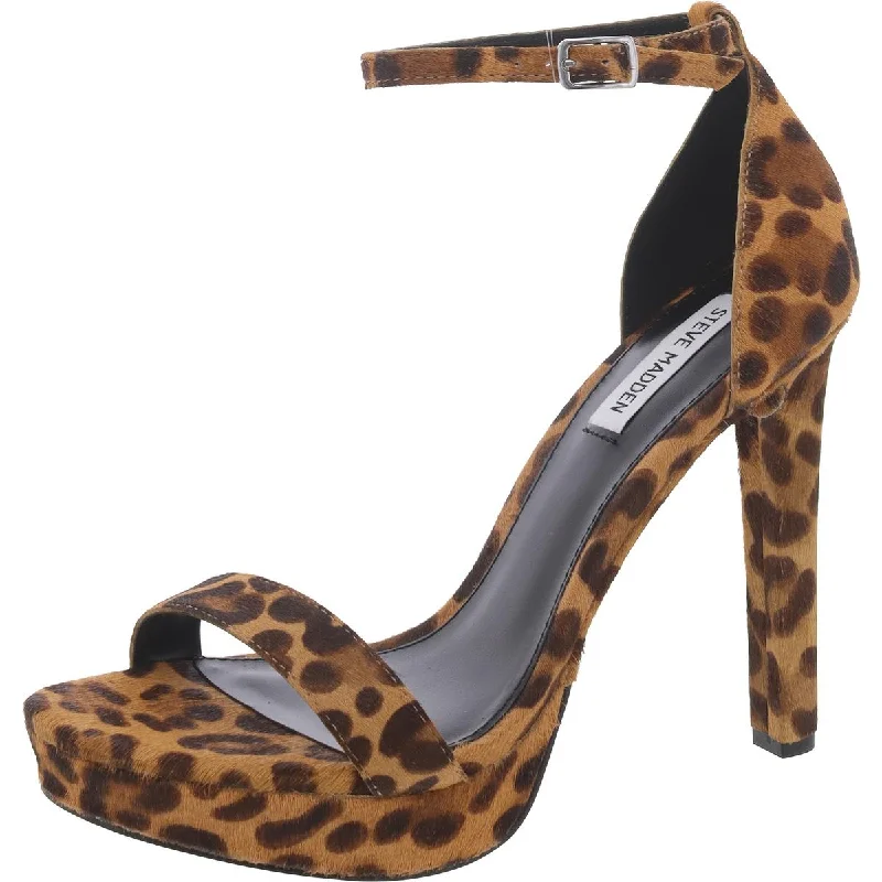 All-Season Shoes Deal Leslie Womens Calf Hair Leopard Print Ankle Strap