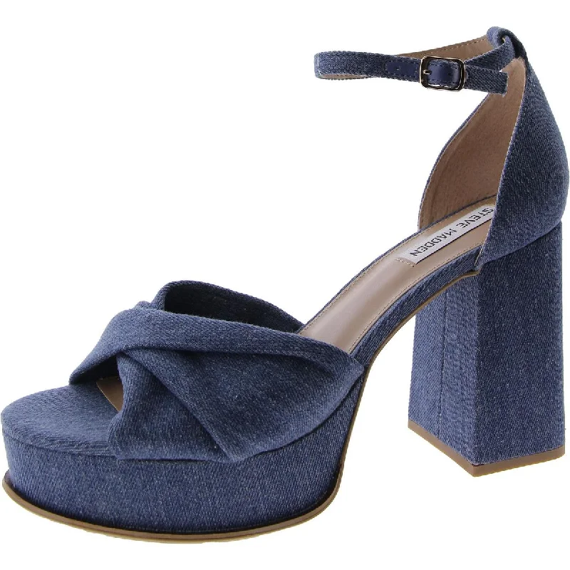 Vintage Style Deals Solve Womens Denim Ankle Strap Platform Heels
