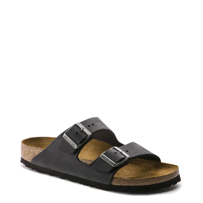 Holiday Discount Birkenstock Arizona Oiled Leather Soft Footbed Sandal in Black